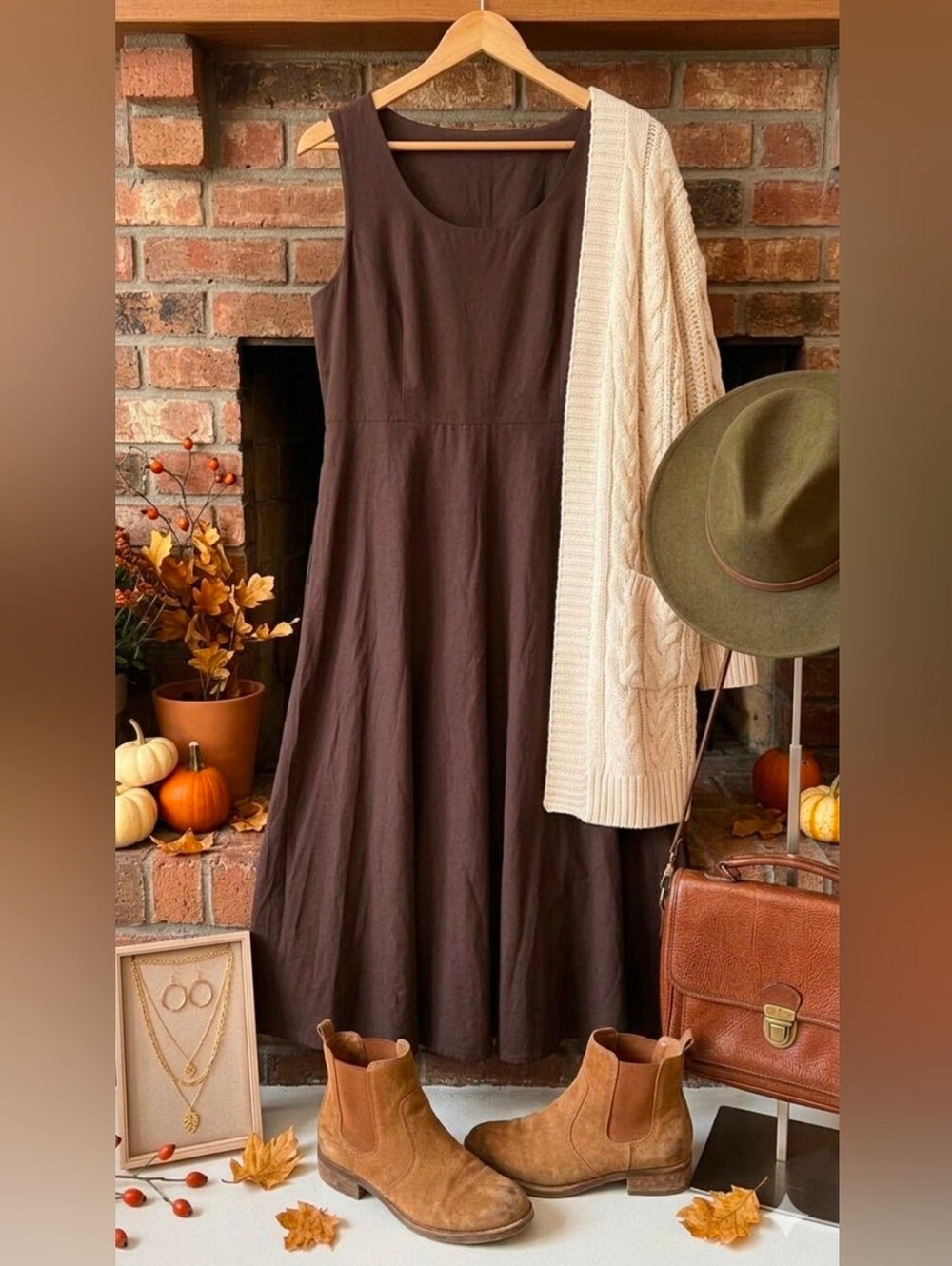 Eileen Fisher Brown Sleeveless Midi Dress Washable Stretch Crepe